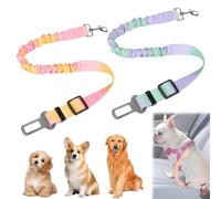 FOSDICK 2 Piezas Cinturon Perro Coche, Ajustable Cinturon Seguridad Perro Coche, Elástico Correa Perro Coche, Correa de Seguridad para Perros, Colorido Degradado Dog Car Seat Belt para Perros y Gatos