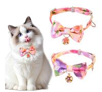 FOSDICK 2 Piezas Collares para Gatos Flor,Collar Gatos con Campana y Pajarita Ajustable, Collares de Seguridad para Gato de Liberación Rápida, Ajustable Tallas16-32 cm
