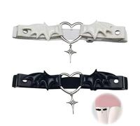 FOSDICK 2 Piezas Liga Mujer Cuero PU Liga Punk Liguero Amar Ala con Colgante, Ajustable Ligas Anillo en el Muslo para Mascarada, Cosplay, Halloween, Carnaval (Negro,Blanco)