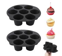 FOSDICK 2 Piezas Moldes Magdalenas para 7 Magdalenas, Molde Magdalenas Horno Silicona, Antiadherente Moldes de Silicona para Air Fryer, Magdalenas, para Cupcake, Brownie, Pudín, Negro (21 * 21 * 4cm)