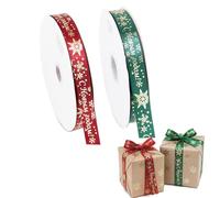 FOSDICK 2 Rollos 2cm Cinta Navidad, Cinta Regalo Navidad Rosso e Verde, Cinta Decorativa Navideña Fiocchi di Neve para Decoraciones de Navidad, Envoltura de Regalos, Árbol（22.5m/Rollos）