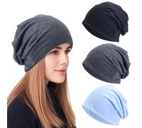 FOSDICK 3 PCS Gorros Oncológicos para Mujer, Pañuelos Turbantes Sombrero Oncologicos Elástico PañUelos Oncologicos Verano (Negro, Gris, Azul)