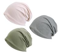 FOSDICK 3 PCS Gorros Oncológicos para Mujer, Pañuelos Turbantes Sombrero Oncologicos Elástico PañUelos Oncologicos Verano (Gris, Verde, Caqui)
