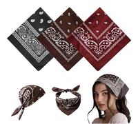 FOSDICK 3 Piezas Pañuelos Cuello Mujer, Bandana Mujer Hombre Paisley, Multifuncional Pañuelo Cabeza Mujer de Moda y Deporte, Pañuelos Colores para Cuello, Cabeza, Muñeca, Adultos y Niños (54cm X 54cm)