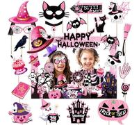 FOSDICK 30Piezas Halloween Photobooth y Selfie Frame, Accesorios Fotomaton de Halloween, Accesorios Photocall halloween Arañas Murciélagos Calabazas Castillos, Atrezzo Photocall para Decoración Fiesta