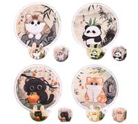 FOSDICK 4 Piezas Abanico Redondo Plegable, Cartoon Abanico Pequeño, Diseños de Gatitos y Pandas, Abanicos Pequeños Redondo, Redondos abanico Plegable, Abanicos para Fiesta de Boda Decoración Paredes