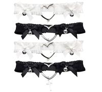 FOSDICK 4 Piezas Liga Novia, Elástica Liga Mujer, Ligas Amar Arco con Cruz Colgante, Liguero Novia, Ajustable Anillo en el Muslo para Mascarada, Cosplay, Bodas, Ropa Diaria (Negro,Blanco)