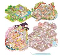 FOSDICK 4 Sets Grande Pegatinas para Casa 3D DIY, Pegatinas 3D Escena DIY Divertidas, 3D House Stickers, Pegatina para Escenas, Castillo de Ensueño, Fun DIY Stacking Scene Stickers, con Pinzas