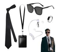 FOSDICK 5 piezas Agente Disfraz Accesorios, Kit De Traje De Guardia De Seguridad Secreto, Servicio Secreto Juego de Disfraces Espía Accesorios con Gafas Corbata para Hombres Mujeres para Cosplay