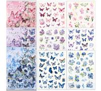 FOSDICK 6 Hojas Pegatinas Flores y Mariposas Decorativas Stickers Aesthetic Primavera Pegatinas Scrapbooking Pegatina Mariposa y Flores Stickers para DIY Scrapbook, Álbum de Recortes, Journaling