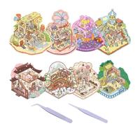 FOSDICK 8 Sets Pegatinas para Casa 3D DIY, Pegatinas 3D Escena DIY Divertidas, DIY 3D House Stickers, Pegatinas para Escenas, Fun DIY Stacking Scene Stickers, con 2 Pinzas