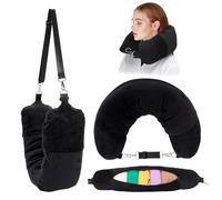 FOSDICK Almohada Viaje Rellenable Ropa, Almohada Viaje Cuello Rellenable, Cojin Cervical Avion Multifuncional Portatil con Funda Ajustable, Espacio de Almacenamiento Adicional (Negro)