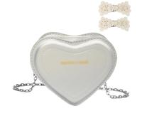 FOSDICK Bolso Bandolera Niña, Cuero PU Bolsos para Niñas, Crossbody Bag, Bolso Pequeño Forma de Corazón, con 2 Horquillas Pelo niña de Perla, para Compras, Viajes y Turismo