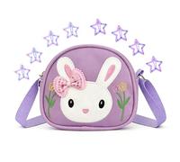FOSDICK Bolso Niña, Bonito Conejo Bolso Bandolera Niña, Bolsos de Niñas con Gafas de Sol en Forma de Corazón y 8 Pinzas Pelo, Bolsos Bandolera con Correa Ajustable Hombro, Regalos para Niñas, Morado