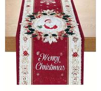 FOSDICK Camino de Mesa Navidad, Camino Mesa Navidad Papá Noel Copos de Nieve, Camino de Mesas Navideño Rojo Arpillera Lavable Caminos Mesas Navidads para Decoración Mesas de Cena Navidads