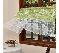 FOSDICK Cortinas Cocinas Ventana, Cortina Cocina, Cortina Ventana Pequeña Modernas Estilo Rústico,Cortinas Cocina Pequeña Blanca y Rosa para Comedor, Baño, 140W X 50H cm