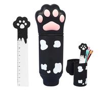 FOSDICK Estuche Escolar Kawaii 2 en 1 de Silicona Blanda, Estuche con Forma De Pata de Gato, Lindo Estuches Escolares, Estuches con Cremallera, Pata de Gato Pencil Case, con Regla, Negro, Regalo Niño