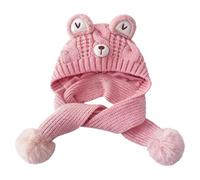 FOSDICK Gorro Invierno Niña con Forro Suave, Gorro Bebe Niña de Punto, Gorros Bufanda Integrado Forma Oso para Niñas Color Rosa Talla Única Transpirable Cálido Antiviento Otoño Invierno
