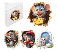 FOSDICK Pegatinas pared Decorativas,Pegatinas de Pared de 4 Unidades 3D Ratón Divertido Vinilos Decorativos Extraíbles para Dormitorio Infantil Sala de Estar Cocina Guardería Decoración del Hogar