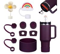 FOSFUKEER Juego de accesorios Stanley Cup, incluye 6 tapones de silicona a prueba de fugas, 2 tapas de paja, 1 funda de silicona para vasos Stanley de 1,2 l y 850 ml, tazas no incluidas (ciruela)