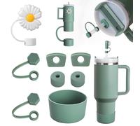 FOSFUKEER Juego de accesorios Stanley Cup, incluye 6 tapones de silicona a prueba de fugas, 2 tapas de paja, 1 funda de silicona para vasos Stanley de 1,2 l y 850 ml, tazas no incluidas (eucalipto)
