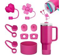 FOSFUKEER Juego de accesorios Stanley Cup, incluye 6 tapones de silicona a prueba de fugas, 2 tapas de paja, 1 funda de silicona para vasos Stanley de 1,2 l y 850 ml, tazas no incluidas (fucsia)