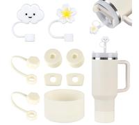 FOSFUKEER Juego de accesorios Stanley Cup, incluye 6 tapones de silicona a prueba de fugas, 2 tapas de paja, 1 funda de silicona para vasos Stanley de 1,2 l y 850 ml, tazas no incluidas (color crema)