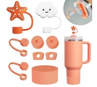 FOSFUKEER Juego de accesorios Stanley Cup, incluye 6 tapones de silicona a prueba de fugas, 2 tapas de paja, 1 funda de silicona para vasos Stanley de 1,2 l y 850 ml, tazas no incluidas (nectarina)