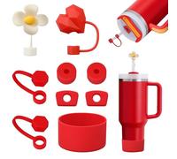 FOSFUKEER - Juego de accesorios Stanley Cup, incluye 6 tapones de silicona a prueba de fugas y 2 tapas de paja, 1 funda de silicona para vasos Stanley Cup de 1,2 l y 850 ml, tazas no incluidas (chili)