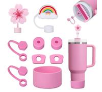 FOSFUKEER Juego de accesorios Stanley, incluye 6 tapones de silicona a prueba de fugas, 2 tapas de paja, 1 funda de silicona para vasos Stanley de 1,2 l y 850 ml, tazas no incluidas (Peony)