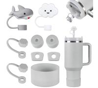 FOSFUKEER Juego de accesorios Stanley, incluye 6 tapones de silicona a prueba de fugas, 2 tapas de paja, 1 funda de silicona para vasos Stanley de 1,2 l y 850 ml, tazas no incluidas (cenizas)
