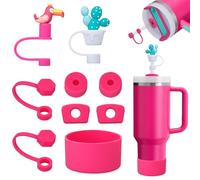 FOSFUKEER Stanley Cup Lot de 6 tapones de silicona anti-fugas, 2 tapas con pajita, 1 funda de silicona para vasos Stanley de 1,2 l y 850 ml, tazas no incluidas (Pink Parade)