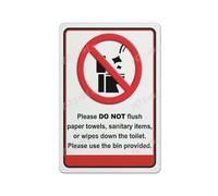 FOSHIN Letrero de estaño vintage con texto en inglés "Do Not Flush Sanitary Products, Towels Or Wipes Down the Toilet Wc Business Warning Indoor & Outdoor Use Safety Warning Sign 30.5 cm "X8