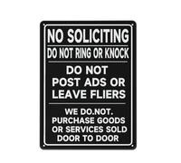 FOSHIN Letrero de metal con texto en inglés "No Soliciting Do Not Ring Knock We Do Not Buy Door To Door", letrero de aluminio para uso en interiores y exteriores, señal de advertencia de seguridad, 12