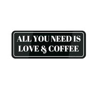 FOSHIN Letrero para puerta de plástico acrílico All You Need Is Love & Coffee, duradero, con cinta adhesiva de doble cara en la parte posterior, 25,4 x 7,6 cm