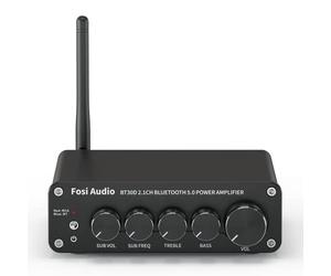 Fosi Audio BT30D Bluetooth 5.0 Amplificador Receptor de Audio Estéreo 2.1 Canal Mini Hi-Fi Clase D Amperio Integrado, 50 Watt x2+100 Watt para el Hogar Altavoces Pasivos de Exterior/Subwoofer