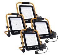 Fosingut Foco de Trabajo LED 100W,10000LM Portátil Luz de Construcción con Enchufe EU/Soporte Plegable/Cable de 2M/6500K,Impermeable Foco Proyector LED Exterior para Obra,Taller,Emergency,Garaje-4pcs