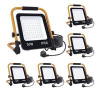 Fosingut Foco de Trabajo LED 50W,5000LM Portátil Luz de Construcción con Enchufe EU/Soporte Plegable/Cable de 2M/6500K,Impermeable Foco Proyector LED Exterior para Obra,Taller,Emergency,Garaje-6pcs