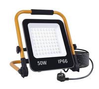 Fosingut Foco de Trabajo LED 50W,5000LM Portátil Luz de Construcción con Enchufe EU/Soporte Plegable/Cable de 2M/6500K,IP66 Impermeable Foco Proyector LED Exterior para Obra,Taller,Emergency,Garaje