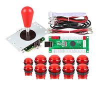 Fosiya 1 Jugador LED Arcade DIY Kit Piezas Codificador USB a PC Joystick de murciélago de Estilo elipse y Ovalado + Botones LED Arcade de 5v para Consolas de Videojuegos Arcade Raspberry Pi (Red)