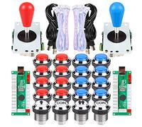 Fosiya 2 Jugador Arcade DIY Kit Arcade Ellipse Oval Style 8 Ways Bat Joystick + LED Chrome Arcade Botones para Videojuegos Mame PC Windows Raspberry Pi 3 4 (Red Blue)