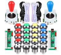 Fosiya 2 Jugador Arcade DIY Kit Arcade Ellipse Oval Style 8 Ways Bat Joystick + LED Chrome Arcade Botones para Videojuegos Mame PC Windows Raspberry Pi 3 4 (Mix Color)