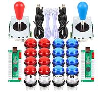 Fosiya 2 Jugadores Kit Arcade Ellipse Oval Style 8 Ways Bat Joystick + 20 Botones LED Arcade para 2 Jugadores Controladores de Videojuegos Todos Windows PC MAME Raspberry Pi 3 4 (Rojo Azul)