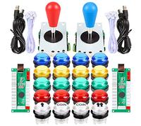 Fosiya 2 Player LED Arcade Joystick Botones Kit Ellipse Oval Style Joystick + LED Arcade Botones para videojuegos Controladores estándar Todo Windows PC MAME Raspberry Pi (Kits de colores mixtos)