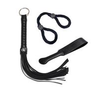 FOSLXIN Conjunto de Bondage Sexual: látigo, Paleta para azotes, Esposas de Cuerda y Pulseras. Conjunto de Bondage SM, Juguetes sexuales para Parejas (Negro)