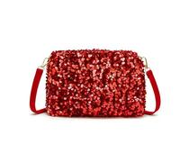 FOSLXIN Sac bandoulière à paillettes pour femme, sac à main de soirée scintillant à paillettes avec bandoulière réglable pour les fêtes, les bals et les mariages (rojo)