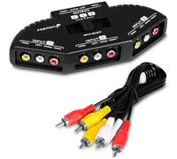 Fosmon 3 Puerto-Way Switch AV compuesto de audio/video/juego Selector RCA con Cable adaptador (Negro) empaquetado al por menor