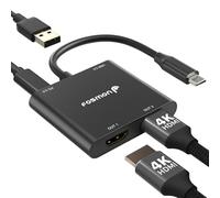 Fosmon Adaptador USB-C a Dual HDMI, Divisor HDMI 4-en-1 para 2 monitores en Pantalla extendida con Carga PD 100W, soporta 4K@60Hz y Dual 4K@30Hz para MacBook Air/Pro Laptop Tablet DELL XPS Surface