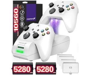 Fosmon Dual 2 MAX Cargador Compatible con Mando Xbox Series X/S (2020), Xbox One/One X/One S Elite Controller, (Doble Estación) Estación de Carga Rápida con 2x 2200mAh Ni-MH Batería Recargable -Blanco