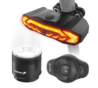 Fosmon - Luz Trasera para Bicicleta 5 en 1 con Faro Delantero, Alarma 110dB, Intermitentes, Luz de Freno Automática, Timbre, Mando a Distancia, Recargable por USB-C, Antirrobo IP65